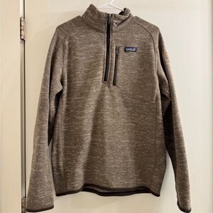 Patagonia quarter zip, Bulleit Bourbon embroidery on left shoulder